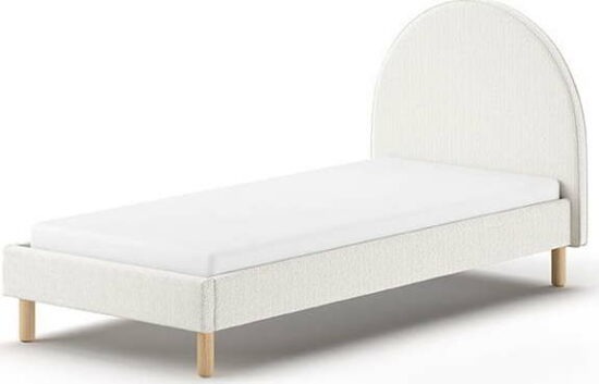 Bílá čalouněná jednolůžková postel s roštem 90x200